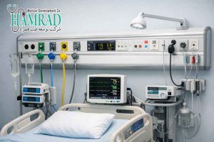 کنسول بالای تخت بیمار ICU با مسیرهای گاز استاندارد